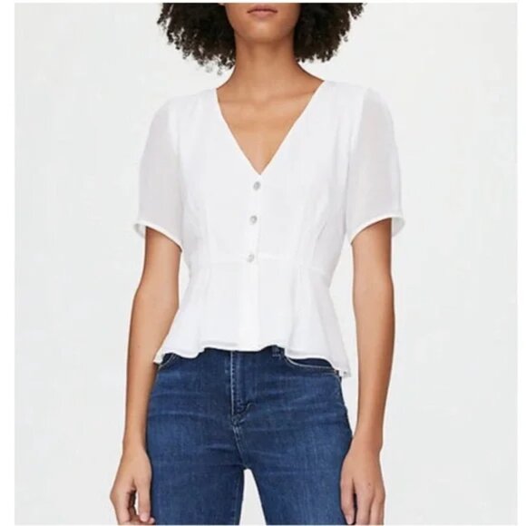 NEW Aritzia Wilfred Cream V-Neck Blouse - Picture 1 of 6